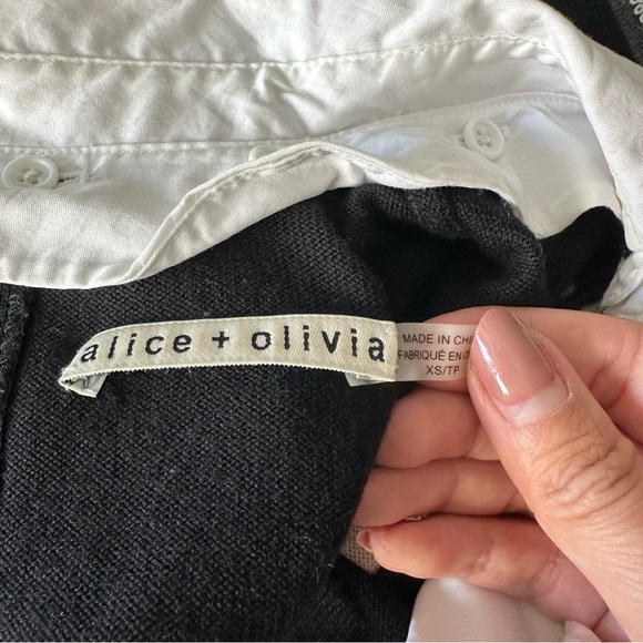 Alice + Olivia Black Embroidered Ribbon Bow Collared Sweater - Picture 8 of 9